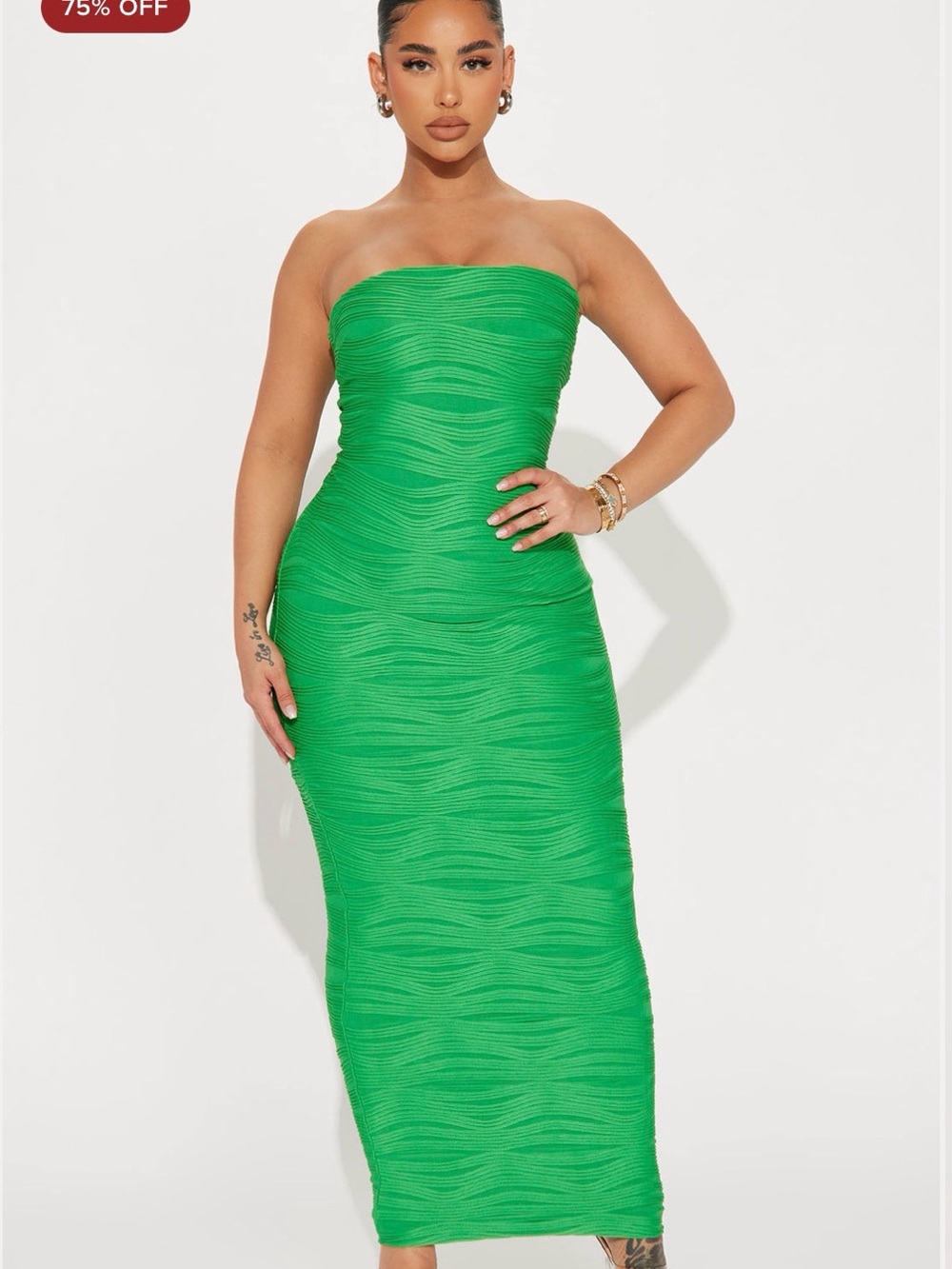 Fashion Nova Strapless Midi Dress in Emerald Green